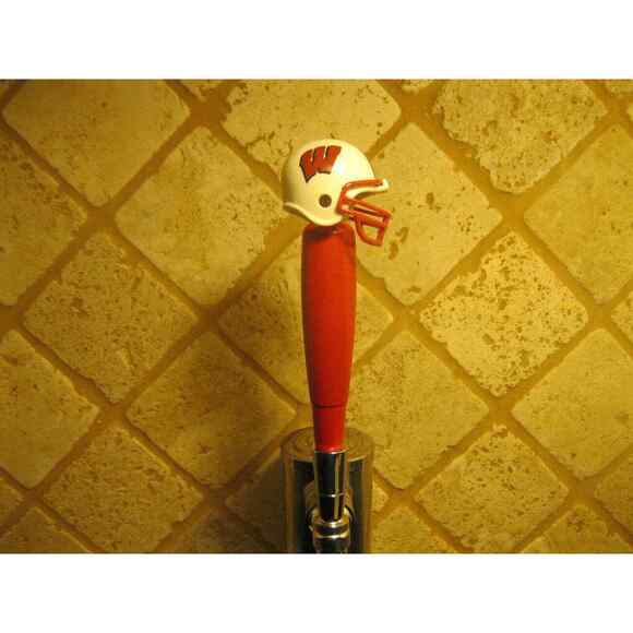 NCAA Wisconsin Badgers Tap Handle Wood Football Beer Keg Red Kegerator - Picture 1 of 3